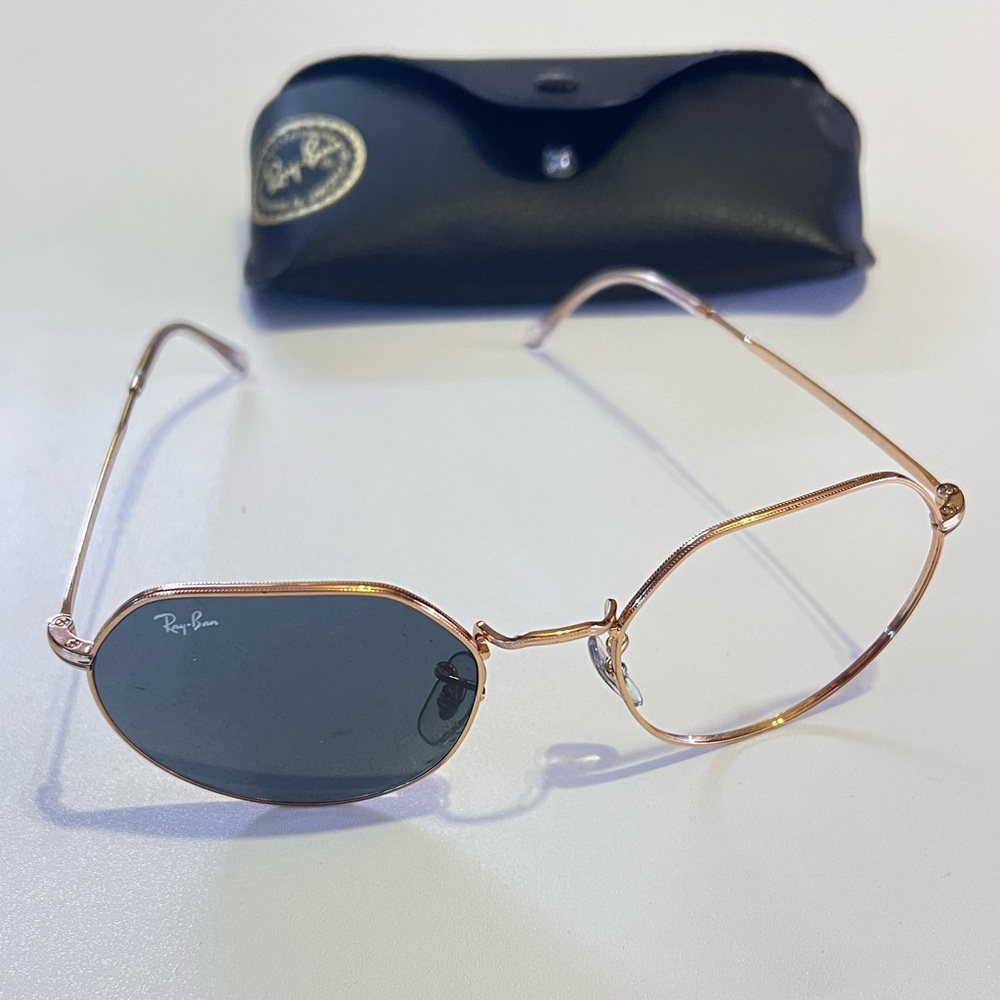 Ray-Ban Gold Rin Octagonal Classic Blue Lens Women’s Sunglasses